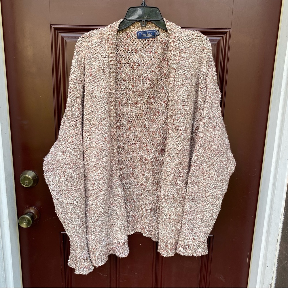 EUC XL Beige vtg Finalist knit cardigan vintage tan cotton